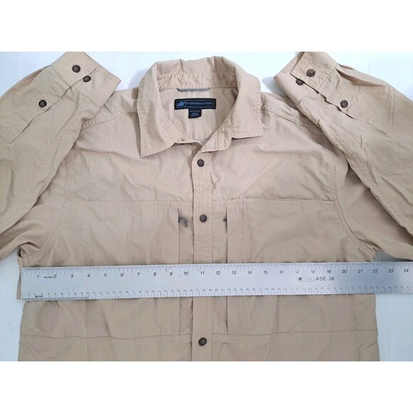 Eastern Mountain Sports Vented Shirt Khaki Nylon No Fly Zone Roll Up Fishing - Picture 8 of 10